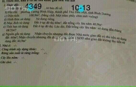 Bán đất tại đường Lê Văn Tách, Phường Tương Bình Hiệp, Thủ Dầu Một, Bình Dương diện tích 100m2 14253694