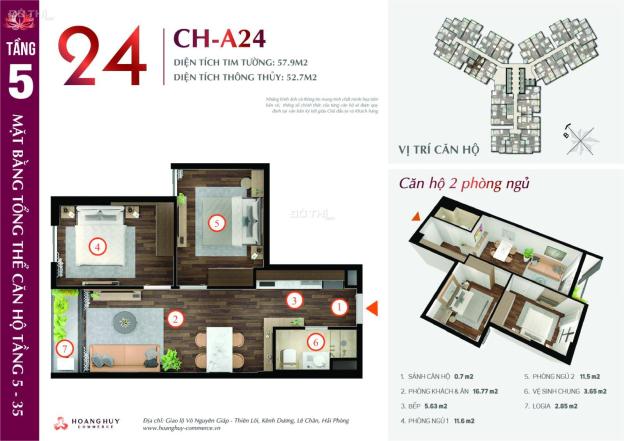 Bán căn hộ 2 ngủ tầng trung tòa Lotus dự án Hoàng Huy Commerce, giá ngoại giao - chính sách tốt 14334699