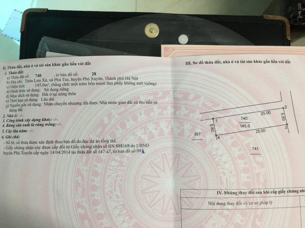 Bán đất tại thôn Lưu Xá xã Phú Túc 145m2, giá 1,45 tỷ 14263697