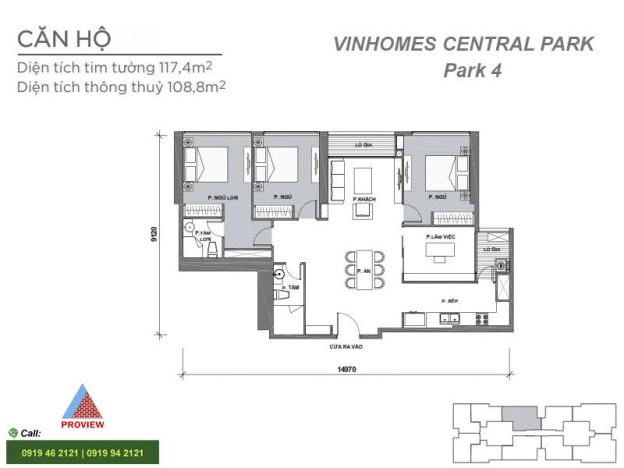 Vinhomes Central Park VHCP Tân Cảng cho thuê căn hộ tầng thấp tháp Park 4, diện tích 117.4m2 14431910