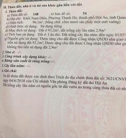 Giá sốc: Cần bán gấp lô đất 96m2; kiệt đường Duy Tân - P.Thanh Hà - TP.Hội An. 14515645