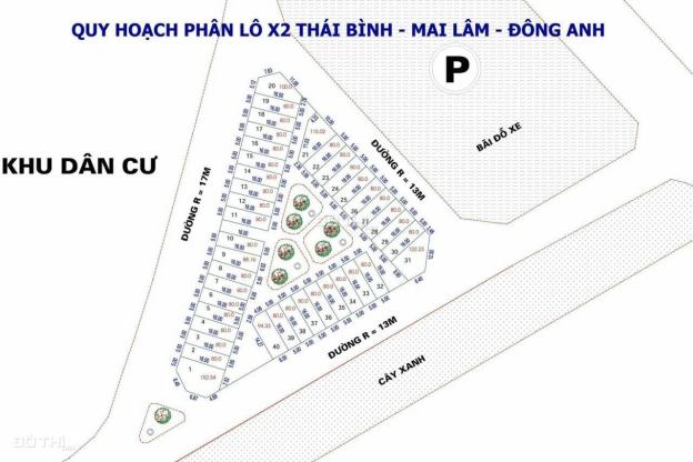 Bán đất khu đấu giá X2 Thái Bình, xã Mai Lâm, Đông Anh. Diện tích 80m2, đường 17m, giá 7x tr/m2. 14590527