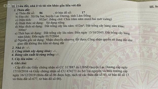 CHÍNH CHỦ BÁN RẺ LÔ ĐẤT 952m2 xã Đạ Sar, Lạc Dương, Lâm Đồng chỉ 2 tỷ. LH 0903187589 14601181