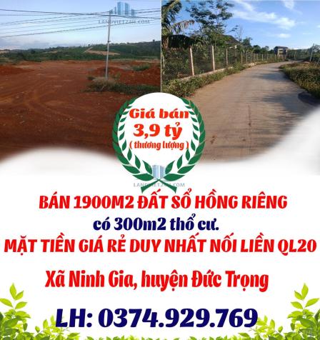 CHÍNH CHỦ BÁN 1900M2 ĐẤT SỔ HỒNG RIÊNG MẶT TIỀN GIÁ RẺ DUY NHẤT NỐI LIỀN QL20 14610122