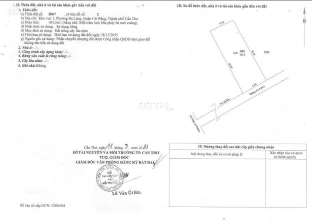 Chính Chủ Bán Đất Sổ Hồng Riêng Giá Rẻ Duy Nhất Tại Ba Láng-Cái Răng 14615319