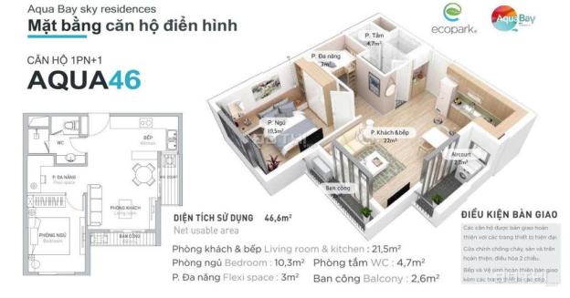 ( Hàng hiếm) Bán 46m2, 1PN+1 - tòa Lake chung cư Aqua Bay Ecopark - View hồ - Hướng Đông Nam 14684475