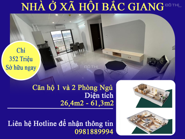 Bán căn hộ NOXH tại Dự án Evergreen Bắc Giang, Việt Yên, Bắc Giang diện tích 26.4m2 giá 354 T 14705059