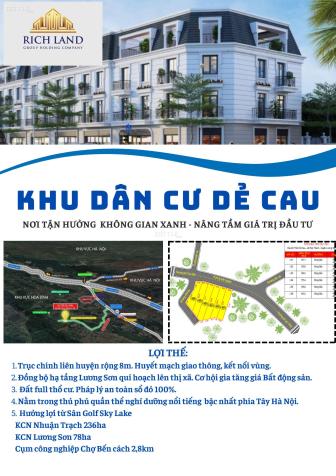 CĐT cần bán lô đất hơn 400tr, gần 200m tại Lương Sơn, Hoà Bình, lh 0904652293 14722382