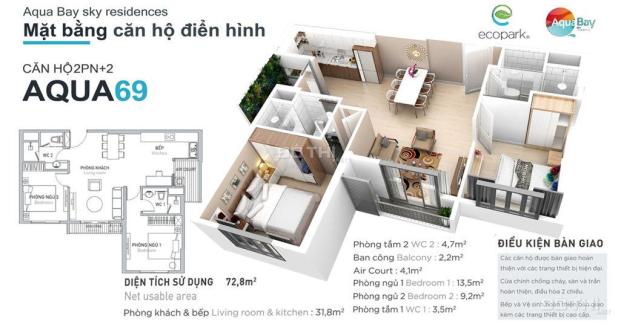 Bán căn hộ 70m2 , 2 ngủ - ban công Đông Nam - Chung cư Aqua Bay Ecopark - giá 2,740 14730813