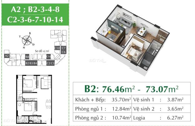 Nhỉnh 3 tỷ bán căn hộ 2PN 2WC tại Eco city Việt Hưng, Long Biên. 14737356