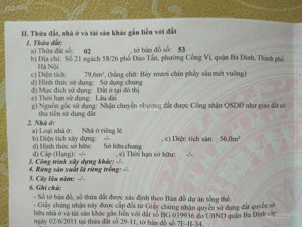 Bán nhà riêng tại Đường Đào Tấn, Phường Cống Vị, Ba Đình, Hà Nội diện tích 80m2 14803219