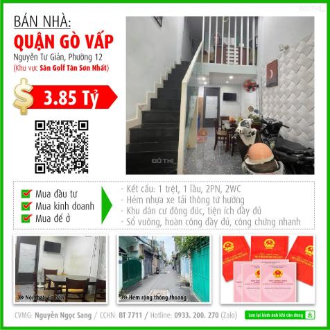 Bán nhà 1/ Nguyễn Tư Giản - Gò Vấp, pháp lý chuẩn chỉ 3.85 tỷ 14808902