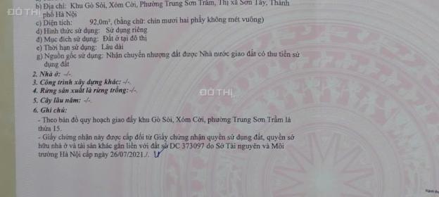 Bán nhà mặt phố tại Phường Trung Sơn Trầm, Sơn Tây, Hà Nội diện tích 92m2 giá 35 Triệu/m2 14856076