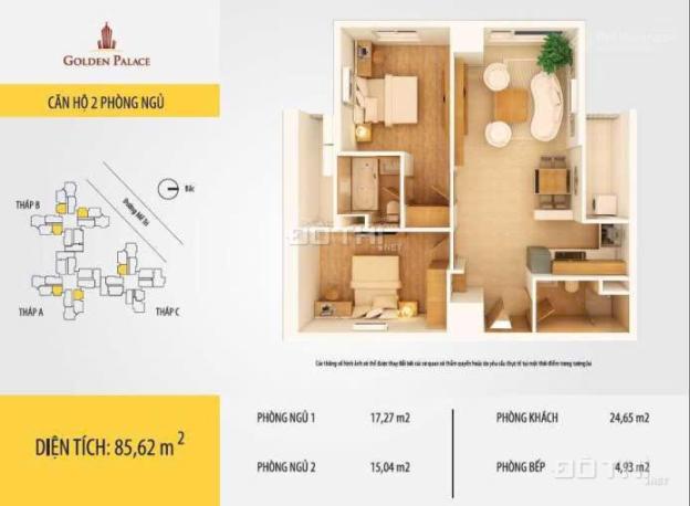Bán căn hộ 85m² tại tòa Golden Palace Mễ Trì 2PN, 2WC full nội thất giá 6.1 tỷ 14867752