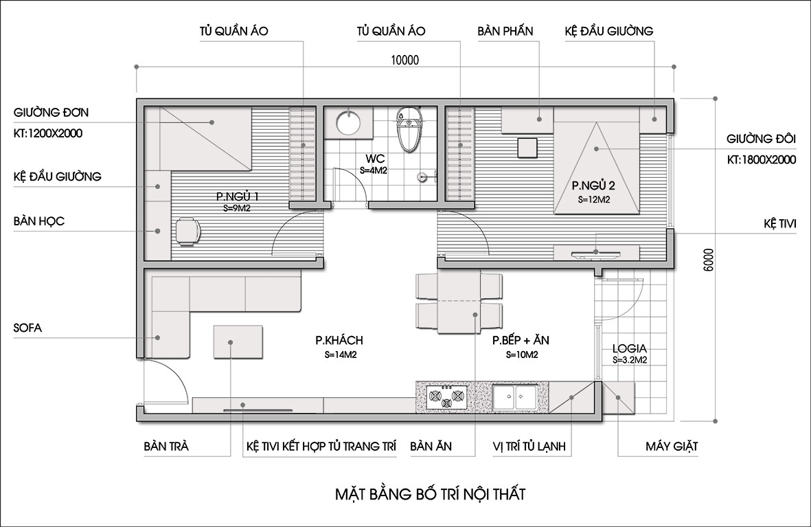 Cải tạo căn hộ 60m² (6x10m) hợp phong thủy